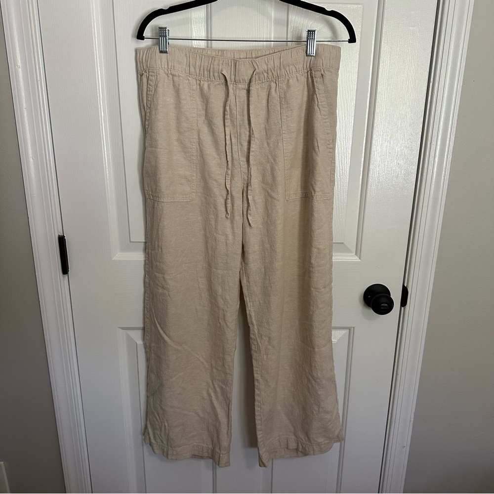 Gap Women’s Beige Linen Blend Wide Leg Cropped Pants - Size Large - Picture 2 of 8